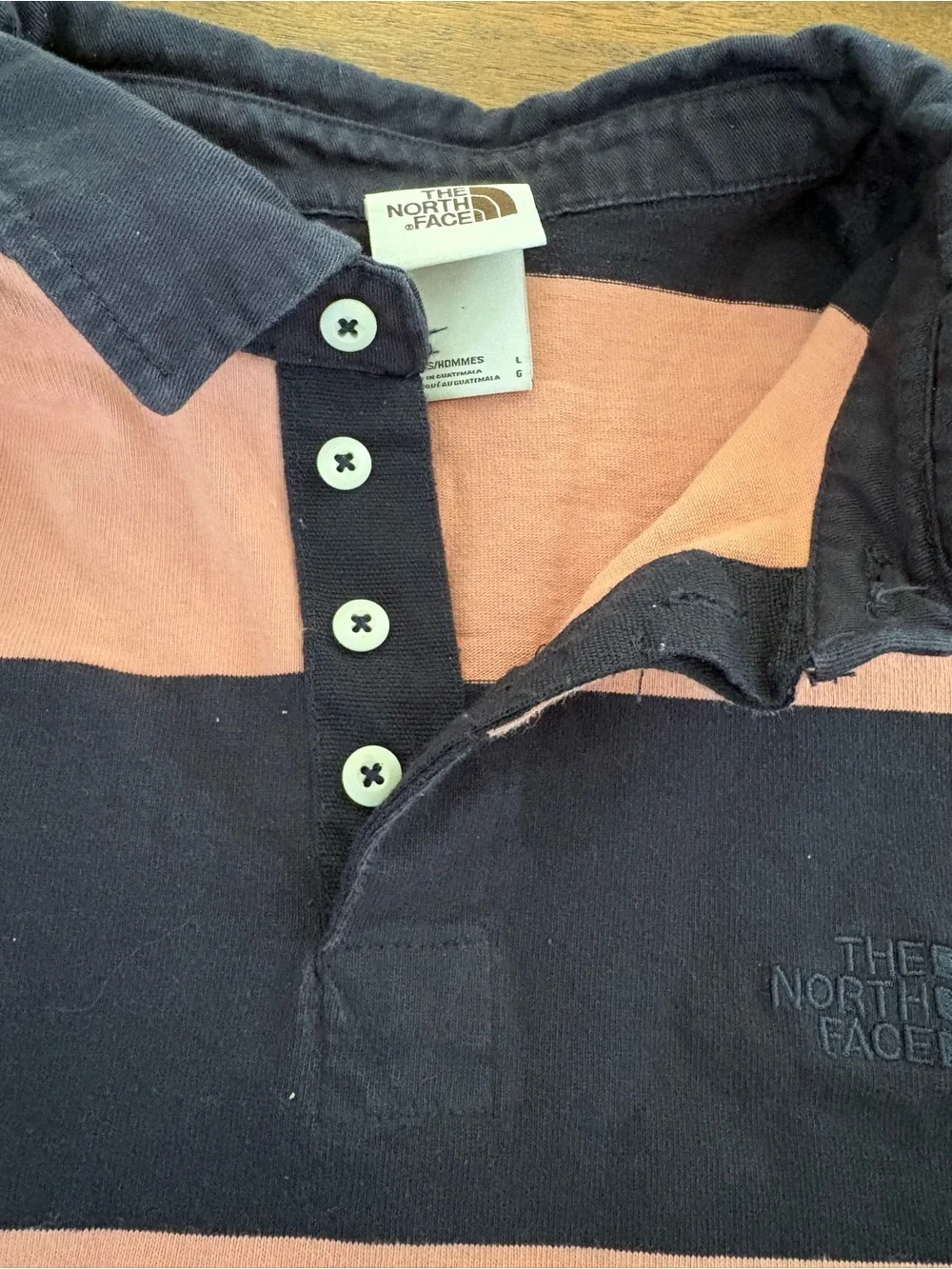 The North Face Berkeley Rugby Shirt Coral Navy Striped Long Sleeve Men LARGE